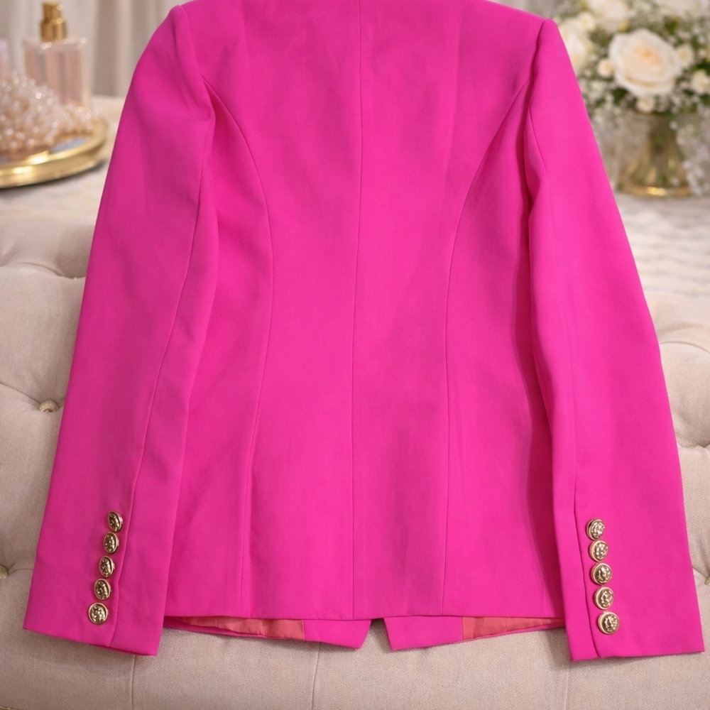 Women’s Double-Breasted Hot Pink Blazer Jacket - Picture 3 of 4
